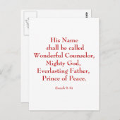 Carte Postale Isaïe9 : 6b "Son nom sera appelé Merveilleux..." (Devant / Derrière)