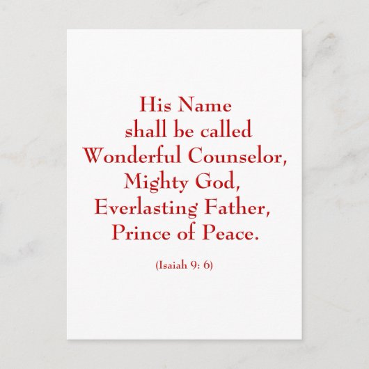 Carte Postale Isaïe9 : 6b "Son nom sera appelé Merveilleux..." (Devant)