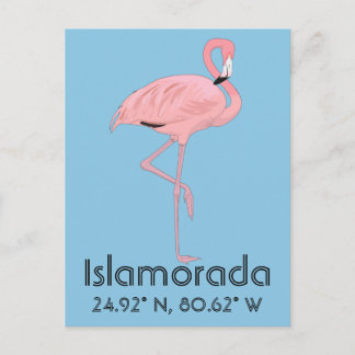 Carte Postale Islamorada FL Keys Flamant rose Latitude Longitude