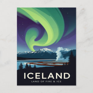 Carte Postale Islande Aurore Boréale Voyage Rétro