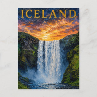 Carte Postale Islande : Cascade artistique à l'éclat mystique -
