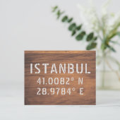 Carte Postale Istanbul Latitude & Longitude Bois Foncé (Debout devant)