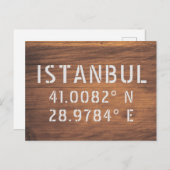 Carte Postale Istanbul Latitude & Longitude Bois Foncé (Devant / Derrière)