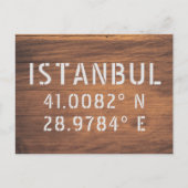Carte Postale Istanbul Latitude & Longitude Bois Foncé (Devant)