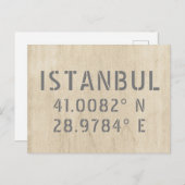 Carte Postale Istanbul Latitude & Longitude Coordonnées Bois (Devant / Derrière)
