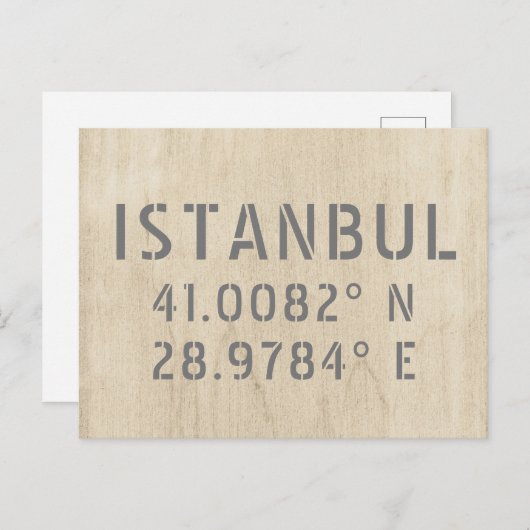 Carte Postale Istanbul Latitude & Longitude Coordonnées Bois (Devant / Derrière)