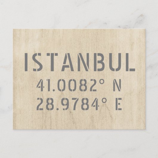 Carte Postale Istanbul Latitude & Longitude Coordonnées Bois (Devant)
