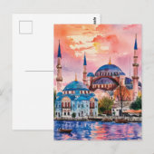 Carte Postale Istanbul Turquie aquarelle peinture (Devant / Derrière)