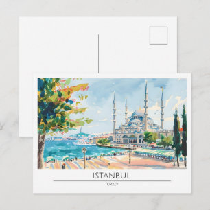 Carte Postale Istanbul Turquie Illustration d'Art Vintage Voyage