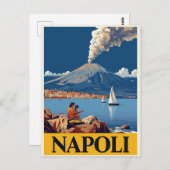 Carte Postale Italian Coast Naples Vesuvius Artwork (Devant / Derrière)
