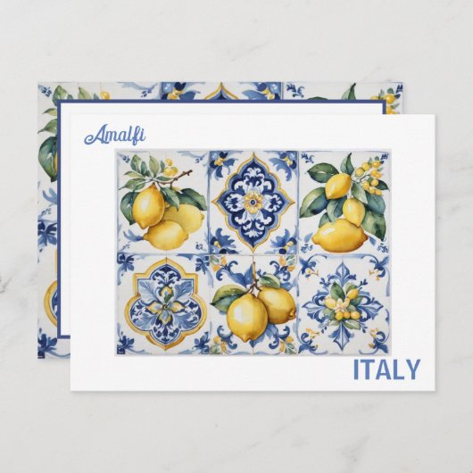 Carte Postale Italie Côte Amalfi bleu tuiles blanches citrons (Devant / Derrière)