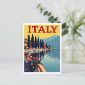 Carte Postale ITALIE Cyprès avec vue sur le lac (Debout devant)