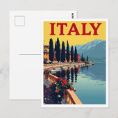 Carte Postale ITALIE Cyprès avec vue sur le lac (Devant / Derrière)