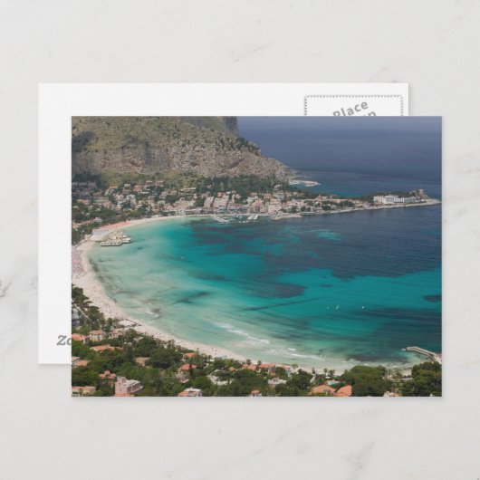 Carte Postale Italie, Sicile, Mondello, Vue sur la plage de (Devant / Derrière)