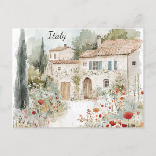 Carte Postale Italie Vintage Aquarelle Toscane Villa Travel