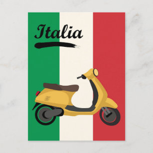 Carte Postale Italie Vintage Italie Drapeau Vespa Voyage