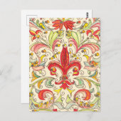 Carte Postale Italien Florentine Fleur de Lis Motif (Devant / Derrière)