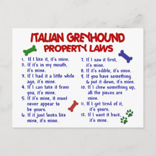 Carte Postale ITALIEN GREYHOUND Lois sur la propriété