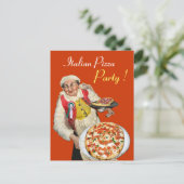 Carte Postale ITALIEN PIZZA PARTY Yellow Orange Recette (Debout devant)