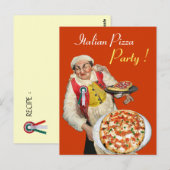 Carte Postale ITALIEN PIZZA PARTY Yellow Orange Recette (Devant / Derrière)