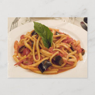 Carte Postale Italy, Positano. Plate of pasta and eggplant.