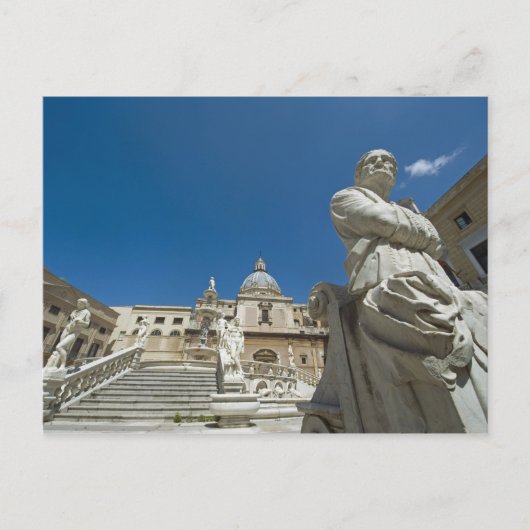 Carte Postale Italy, Sicily, Palermo, fountain with bust and (Devant)