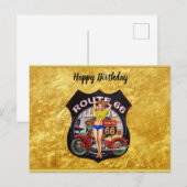 Carte Postale Itinéraire américain 66 moto avec une texture or (Devant / Derrière)