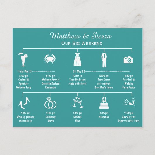 Carte Postale Itinéraire du calendrier de fin de semaine mariage (Devant)