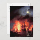 Carte Postale Ivan Aivazovsky - Bataille de Cesme à la nuit (Devant / Derrière)
