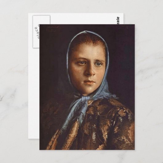Carte Postale Ivan Kramskoy - Une fille russe dans un châle bleu (Devant / Derrière)