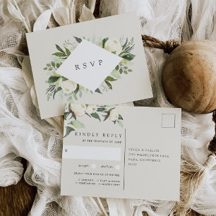 Carte Postale Ivory Bloom Floral Mariage Choix de repas RSVP
