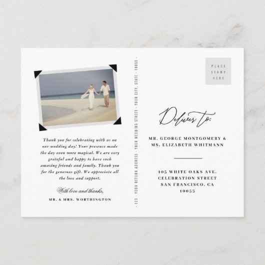 Carte Postale Ivory Scalloped Band 3 Photo Mariage Pos (Dos)