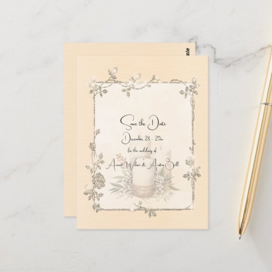 Carte Postale Ivory Shiny Elegant Sparkly Save the Date (Devant/Arrière en situation)