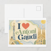 Carte Postale "J'[aime] Antoni Gaudi" (Devant / Derrière)