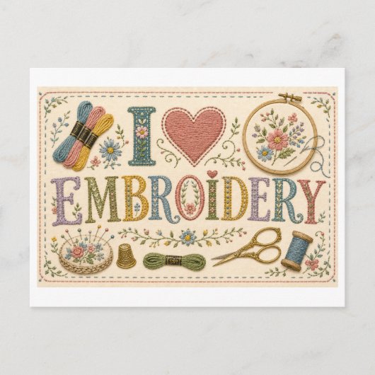 Carte Postale J'[Aime] la Broderie (Devant)