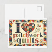 Carte Postale "J'[Aime] les courtepointes patchwork" (Devant / Derrière)
