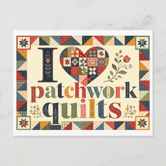 Carte Postale "J'[Aime] les courtepointes patchwork" (Devant)