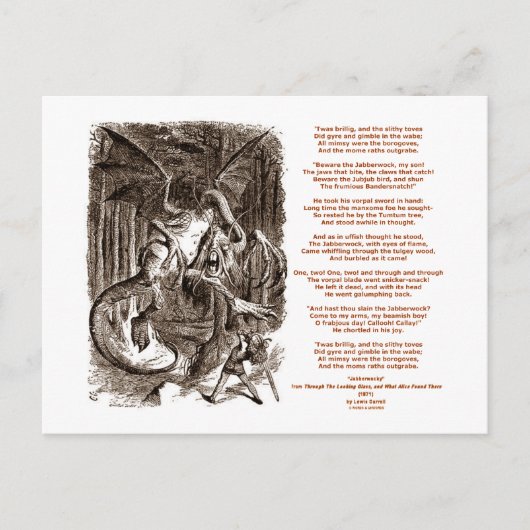 Carte Postale Jabberwocky Poem par Lewis Carroll (Devant)