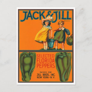 Carte Postale Jack et Jill Peppers Vintage Crate Étiquette