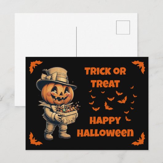 Carte Postale Jack-o'-lantern avec bonbon (Devant / Derrière)
