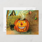 Carte Postale Jack-o'-lantern Citrouille Black Cat araignée Web (Devant / Derrière)