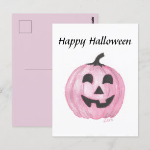 Carte Postale Jack-o'-lantern citrouille rose pour Halloween