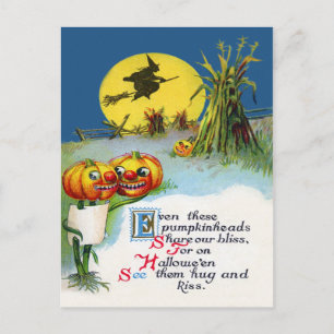 Carte Postale Jack-o'-lantern Citrouille Witch Pleine lune Hayst