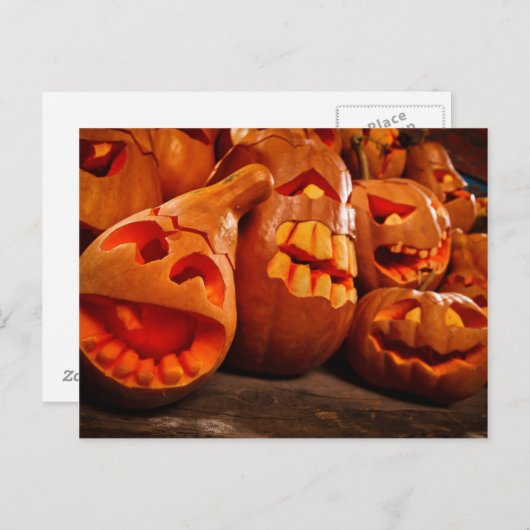 Carte Postale Jack-o'-lantern effrayant Citrouilles Halloween (Devant / Derrière)
