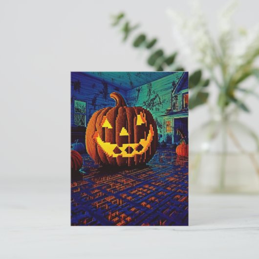 Carte Postale Jack-o'-lantern éffrayant de 8 bits (Debout devant)