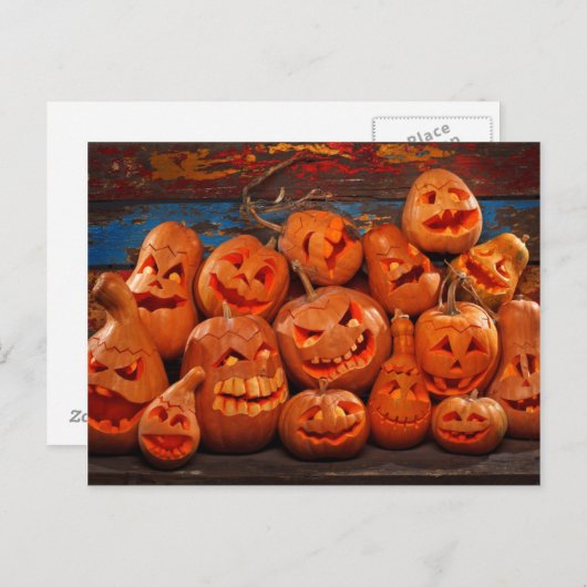 Carte Postale Jack-o'-lantern effrayant Halloween Citrouilles 2 (Devant / Derrière)
