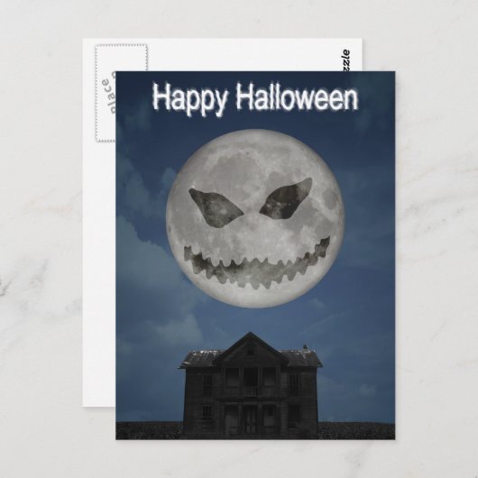 Carte Postale Jack-o'-lantern effrayant Lune d'Halloween (Devant / Derrière)