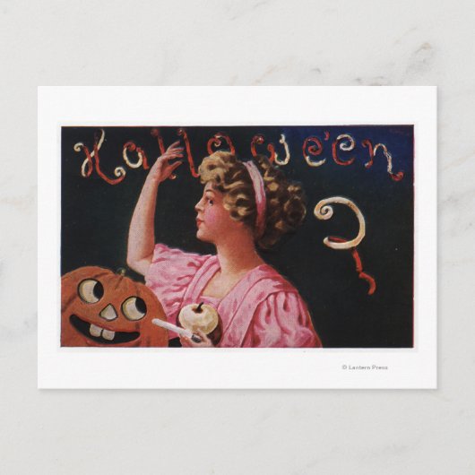 Carte Postale Jack-O-Lantern par Woman Peeling Apple (Devant)