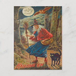 Carte Postale Jack-o'-lantern Sorcière noir chat lune