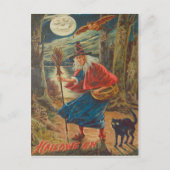 Carte Postale Jack-o'-lantern Sorcière noir chat lune (Devant)